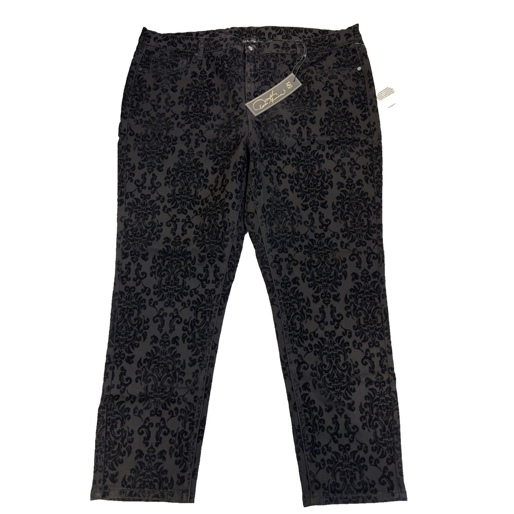 DG2 Diane Gilman Women's 22 Sexy Black Velour Print Ankle Pants Whimsigoth Event